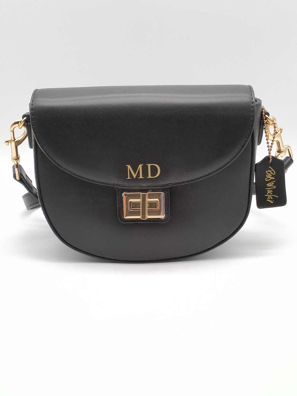 Bob Mackie Bradford Exchange Pasadena Monogram MD Black Saddle Crossbody Purse
